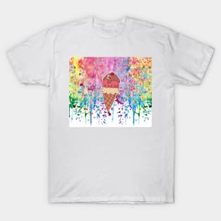 Icecream Cone Sloth Watercolor Paint Drip T-Shirt